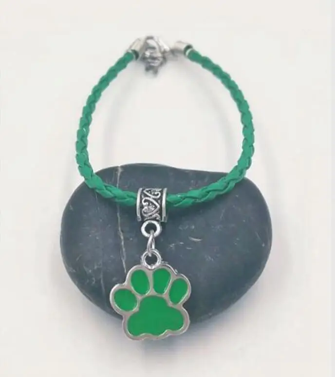 Женский кожаный браслет с эмалью эмалированный кулон в форме лапы кошки и собаки