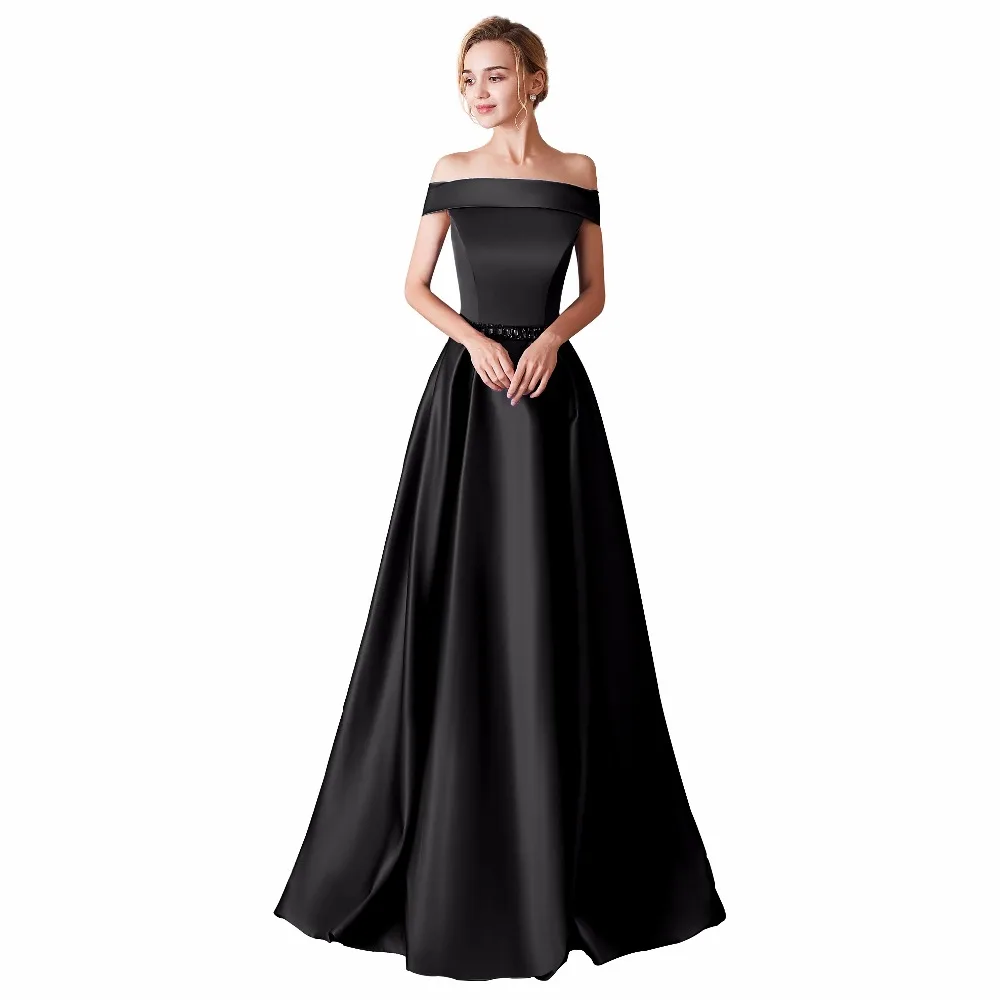 Новое поступление, элегантные вечерние платья, Vestido de Festa, атласное платье с карманами, Королевский синий цвет, платье для выпускного вечера с открытыми плечами