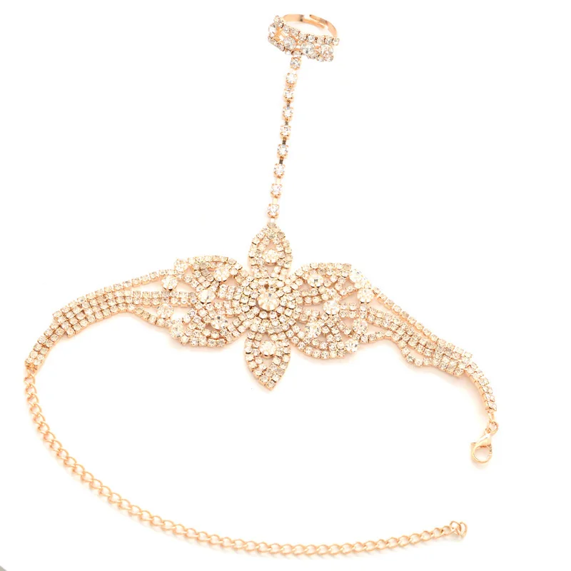 Women's Wedding Crystal Bowknot Bangle Charm Rhinestone Finger Ring Bracelets - Statement Femme Jewelry image 5