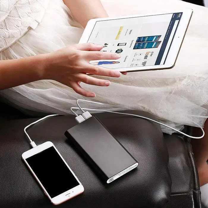 Ультратонкий внешний аккумулятор портативное зарядное устройство 20000 мАч USB для