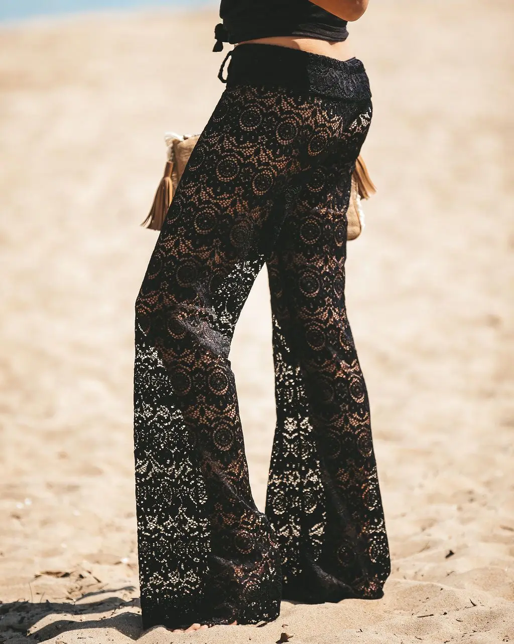 Brand New Women’s Crochet Beach Wide Leg Pants See Through Long Pant Beach Long Trousers Beachwear Female Sun Pant Outfits