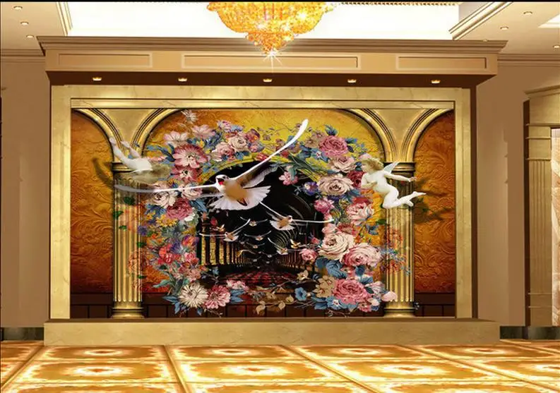 3D голубь Цветок Ангел фон стены фото обои украшения дома Настенные | Обустройство