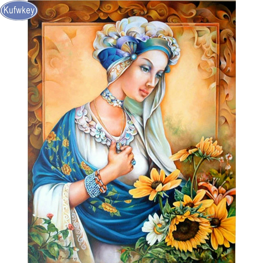 5D diy Diamond Painting Sunflower Woman abstract 3d picture Cross Stitch Full Embroidery Mosaic Needlework | Дом и сад