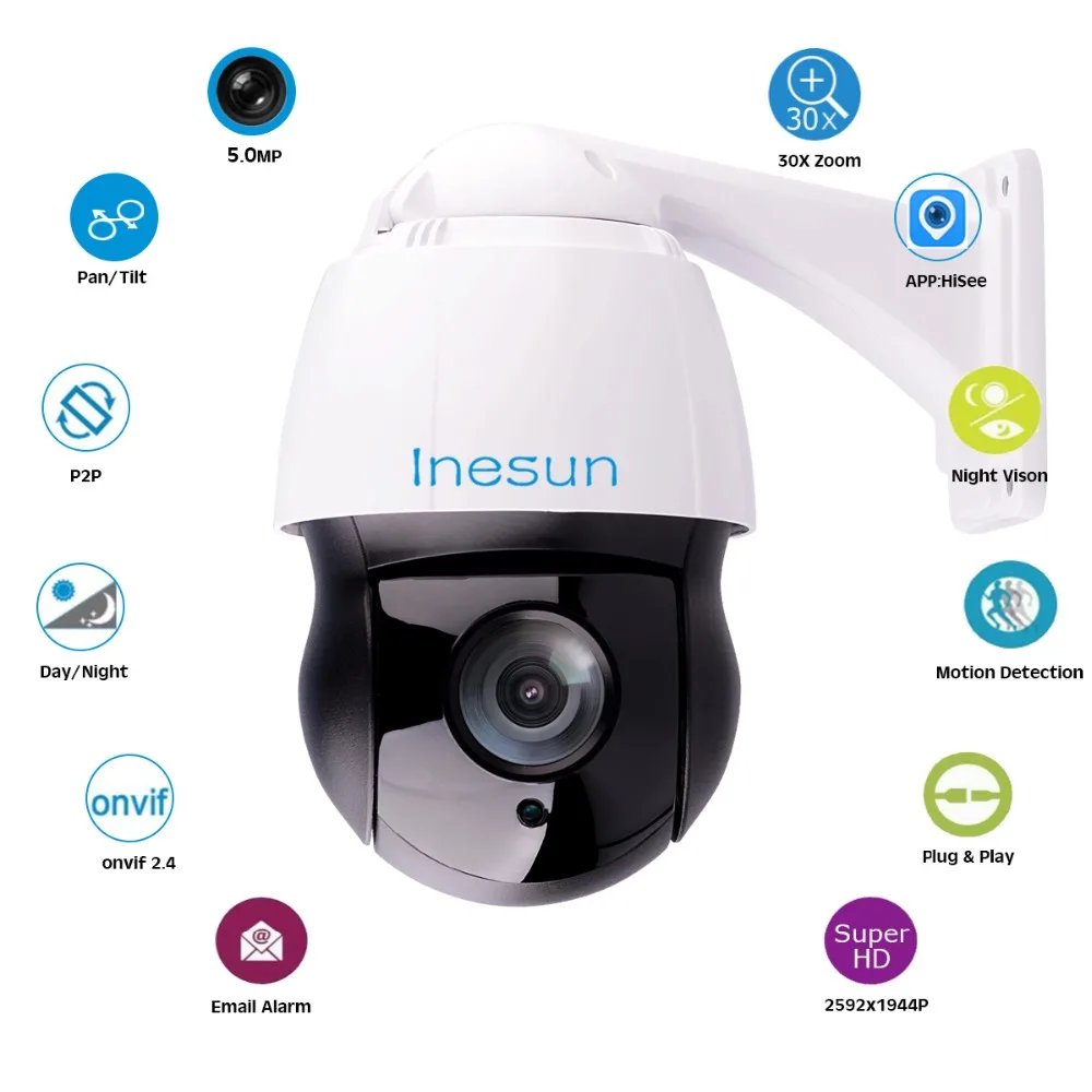 Inesun PTZ IP камера 5MP супер HD 2592x1944 панорамирование/наклон 30x оптический зум наружная