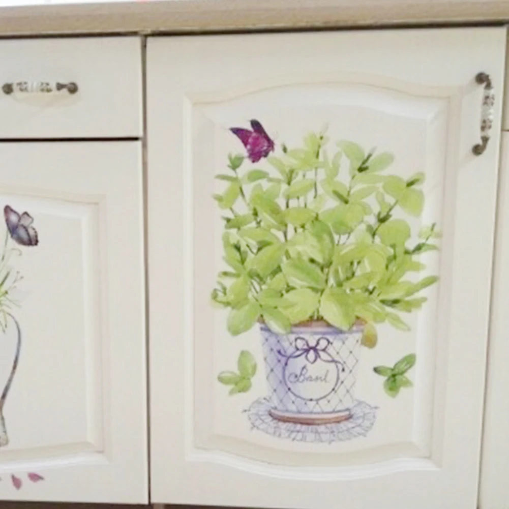 3D Искусство DIY настенные наклейки комнатный цветок растение бабочка кухонные на