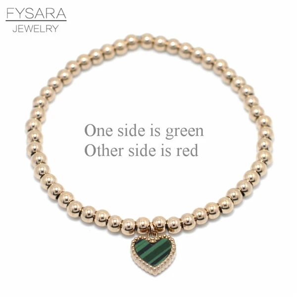 Green and red FYSARA двойной боковой цвет сердце Шарм стрейч Strand браслеты ювелирные женские браслеты из нержавеющей стали шарик бисером браслеты Lover - Окраска металла: Green and red
