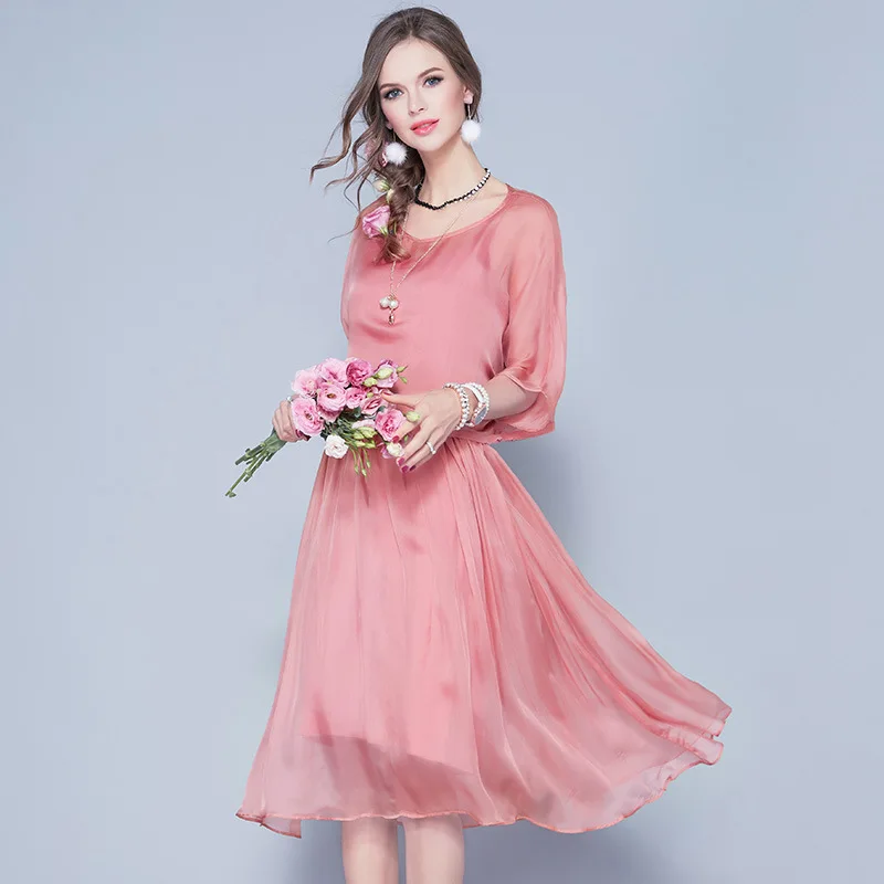 Yocalor натурального шелка платье естественно элегантный Vestidos Mujer плюс Размеры