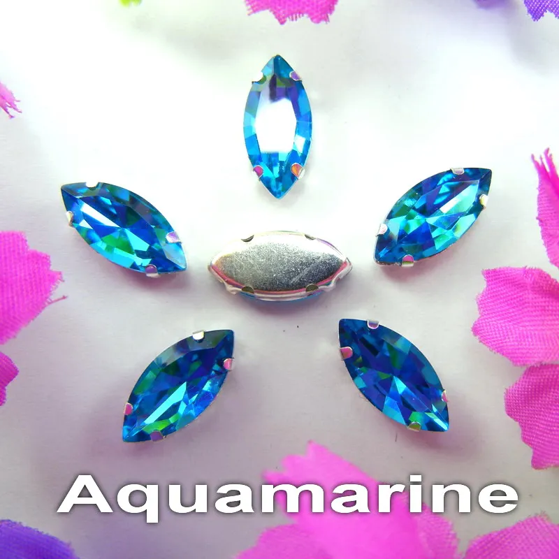 A10 Aquamarine Стеклянные кристаллы, серебряные когти, 8 размеров, красивые цвета, конский глаз, Наветт, маркиза, форма, пришитые стразы, бусины, Аппликации, сделай сам - Цвет: A10 Aquamarine