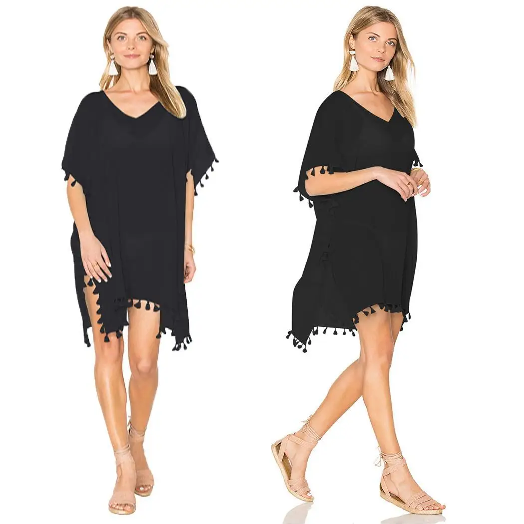 Женская Повседневная с v-образным вырезом расклешенным рукавом и бахромой мини