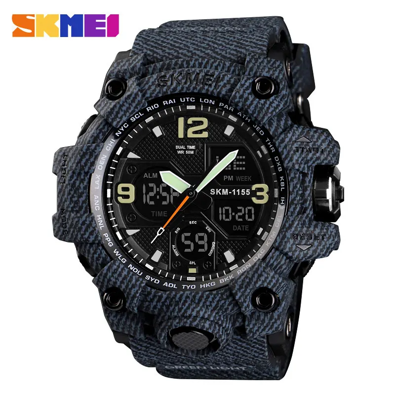 DENIM Black Watch SKMEI Для мужчин военные часы 50 м Водонепроницаемый наручные светодио дный кварцевые часы спортивные часы мужской Rrelogios Masculino Открытый спортивные часы Для мужчин - Цвет: DENIM Black Watch