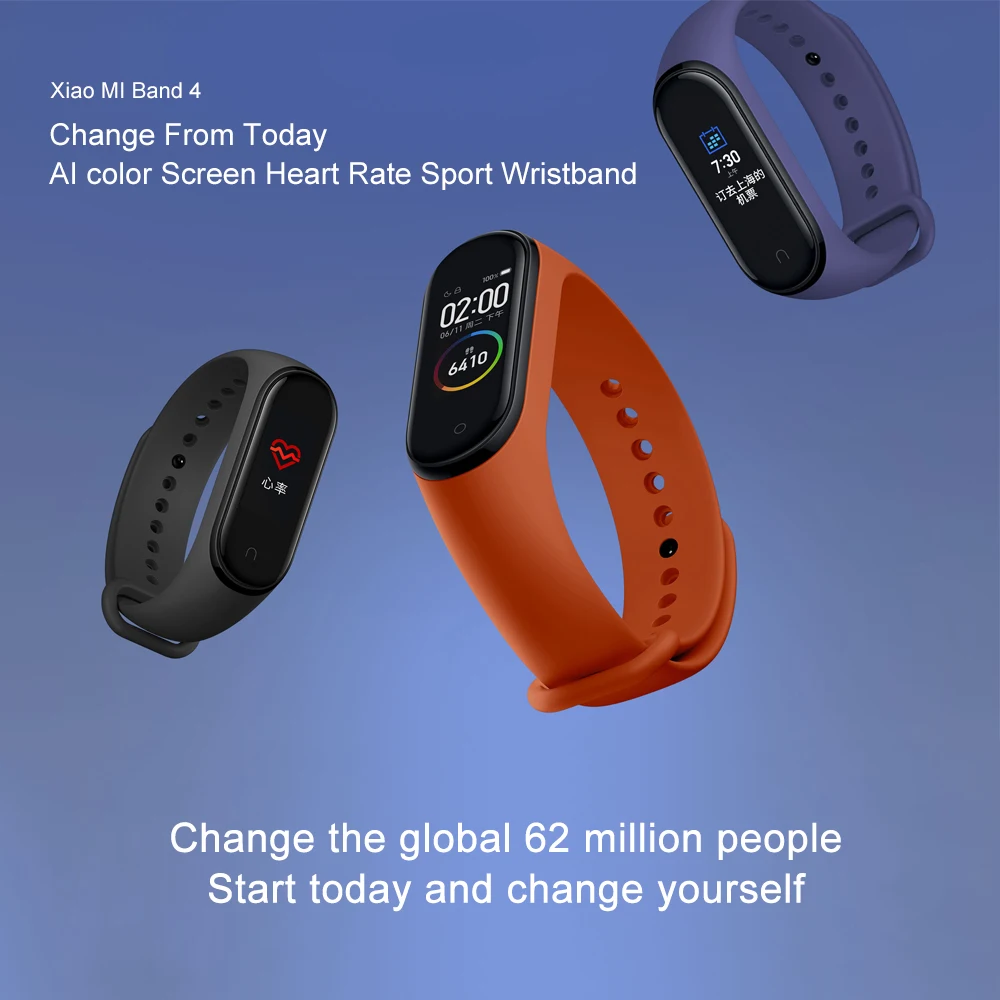 Оригинальный фитнес браслет Xiaomi Mi Band 4 цветной сенсорный экран умный Браслет
