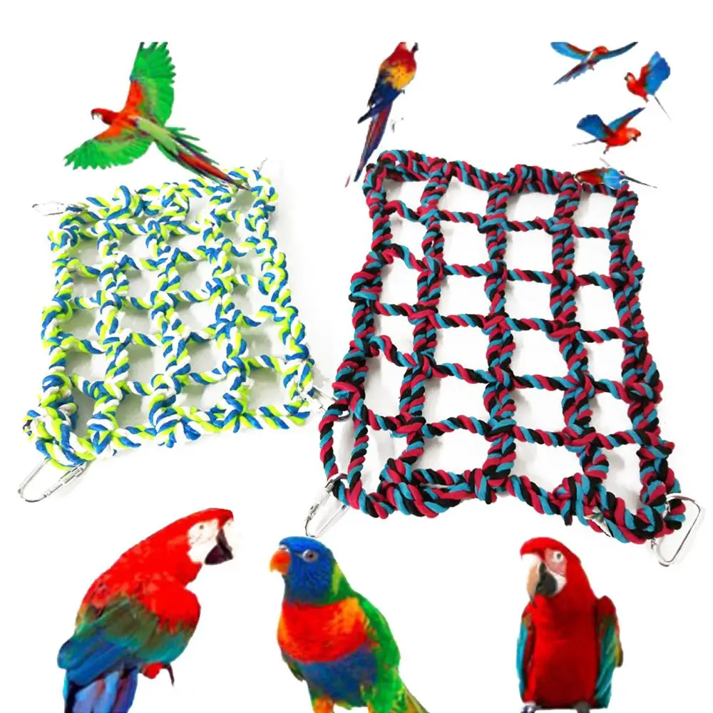 

25x32 см красочный Попугай хлопковая веревка альпинистская сеть с сеткой непластиковая игрушка для домашних животных с четырьмя металлическ...