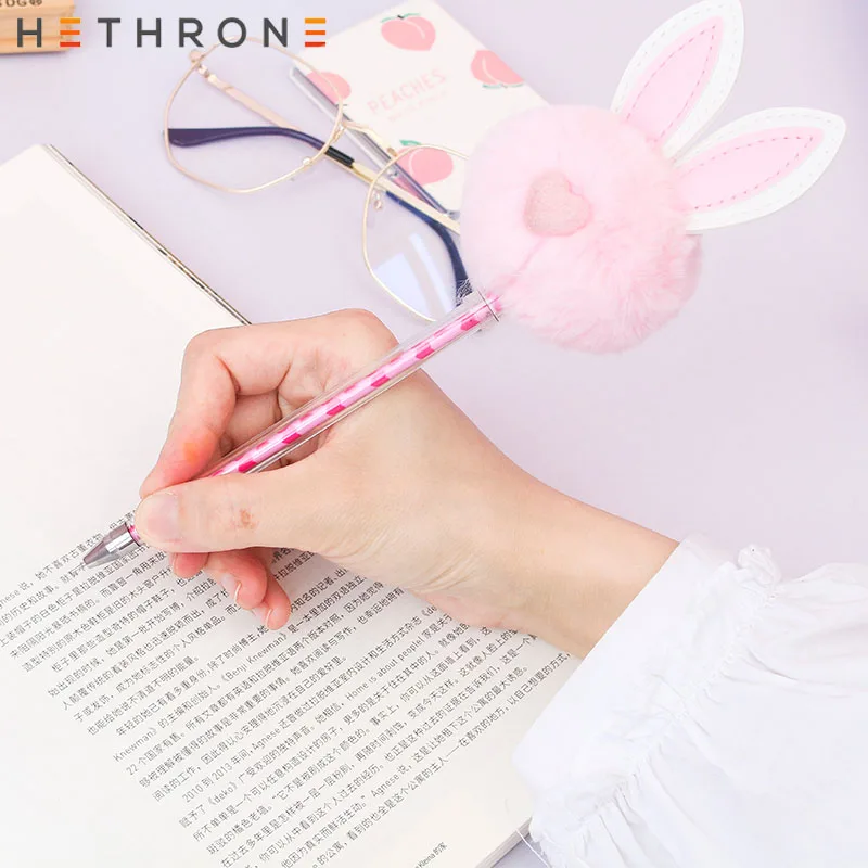 Милые розовые офисные гелевые ручки Hethrone с плюшевым Кроликом школьные