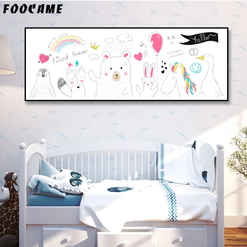 Фон с изображением медведя кролика лисы пингвина единорога гуся постеры и принты