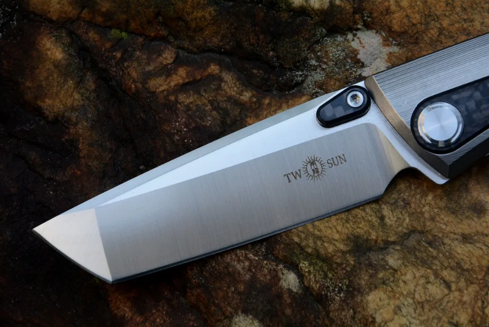 TwoSun TS80 карманный складной нож D2 Танто-лезвие Титан+ ручка из углеродного волокна с зажимом для охоты на открытом воздухе