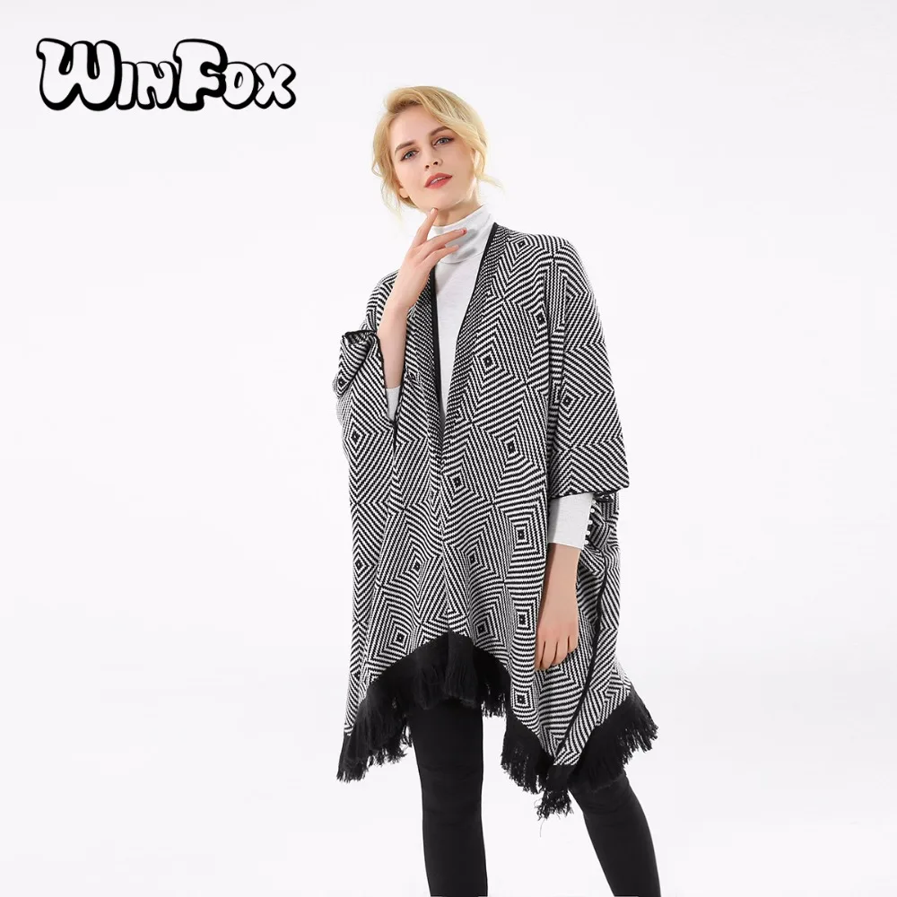 Winfox 2017 Новый бренд модное зимнее черно белое клетчатое Полосатое пашмины