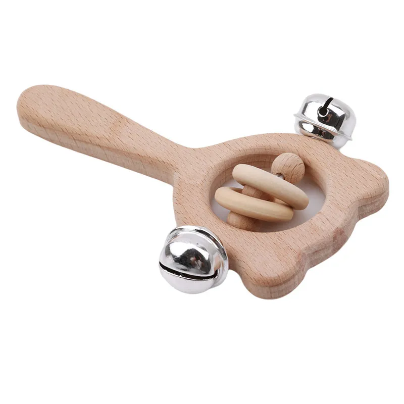 

Baby Toys Beech Wood Bear Hand Teething Wooden Ring Can Chew Beads Baby Rattles Play Gym Montessori Stroller Toys