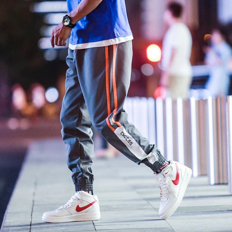 Брюки султанки мужские полосатые составного кроя модные джоггеры до щиколотки с