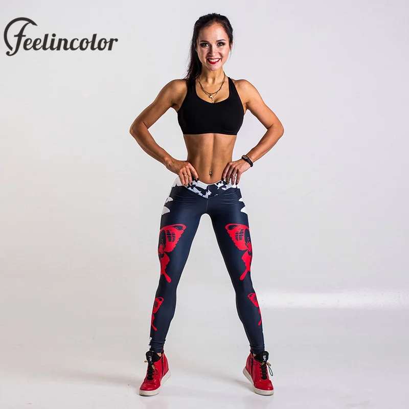 Feelincolor красная бабочка леггинсы Для женщин сердце Форма 3D Печатный тренировки