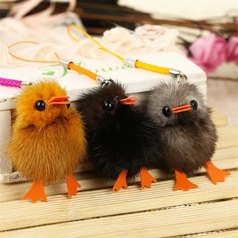 Креативные милые норки Мех животных маленькая утка Чик Брелоки ювелирные