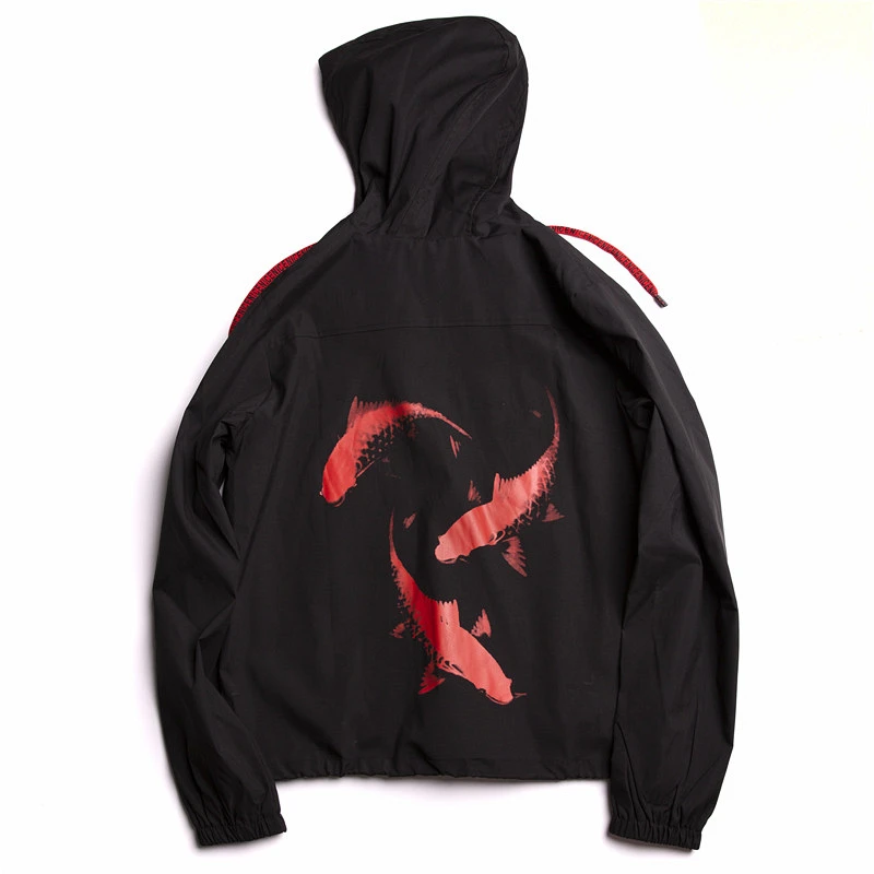 Поставщики США Мужская куртка и пальто рыбий принт Кепка тренчкот черный красный