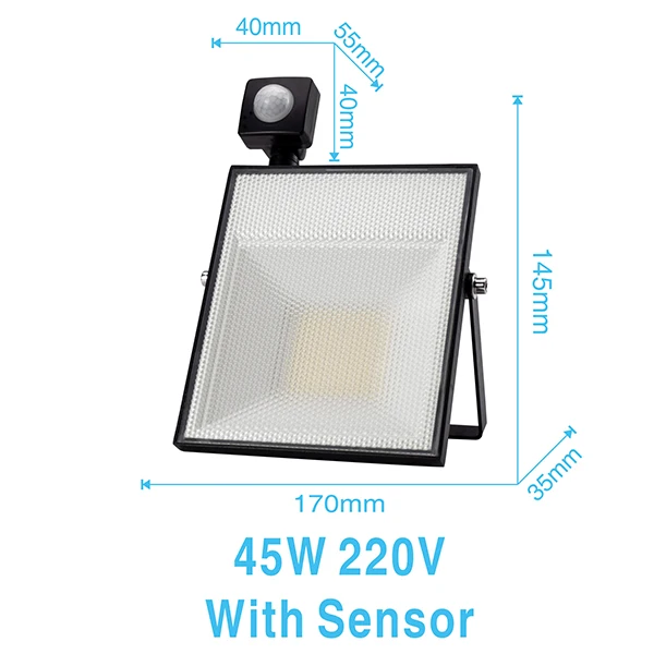 45W 220V With Sensor Светодиодный индукционный прожектор 60 Вт 45 Вт 30 Вт 15 Вт AC220V светодиодный наружный светильник с датчиком движения 360 градусов настенный светильник для квадратного сада - Испускаемый цвет: 45W 220V With Sensor