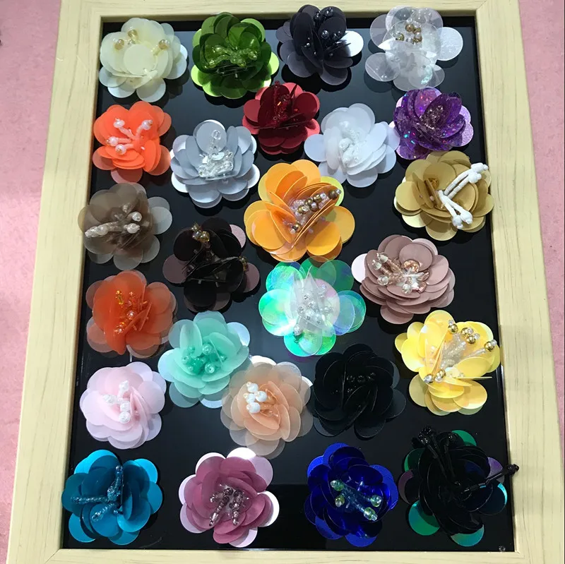 3D Цветочная аппликация ручной работы из бисера для ткани разноцветная