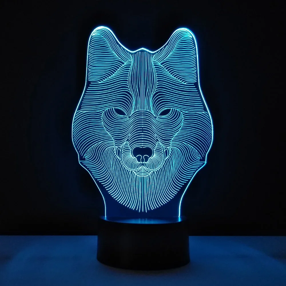 Визуальный светодиодный ночник 3D настольная лампа с волчьей головой освещение