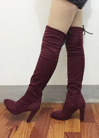 Новинка 2020 года Женские сапоги из эластичной искусственной замши Облегающие