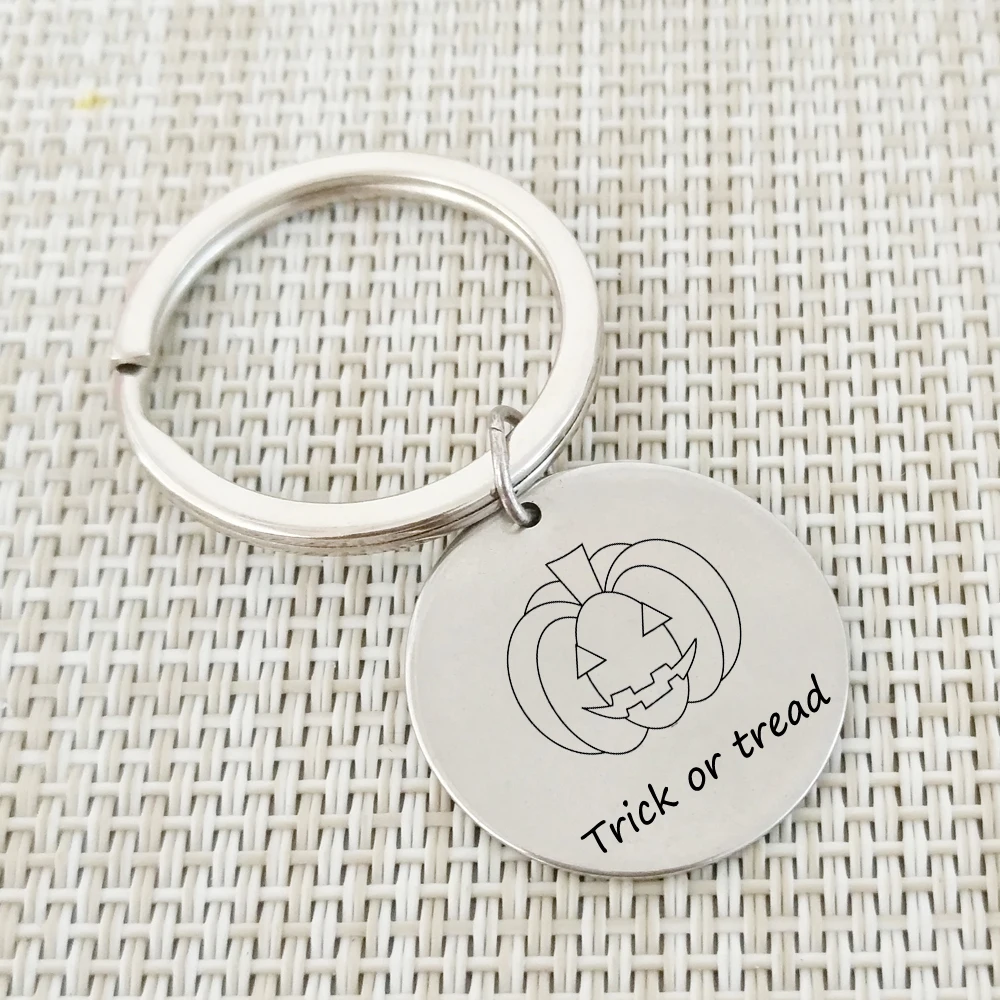Funny Trick or tread Key Ring Stainless Steel Chain Jewelry Halloween Pumpkin Lantern Print Pendant Keychains for Children | Украшения и