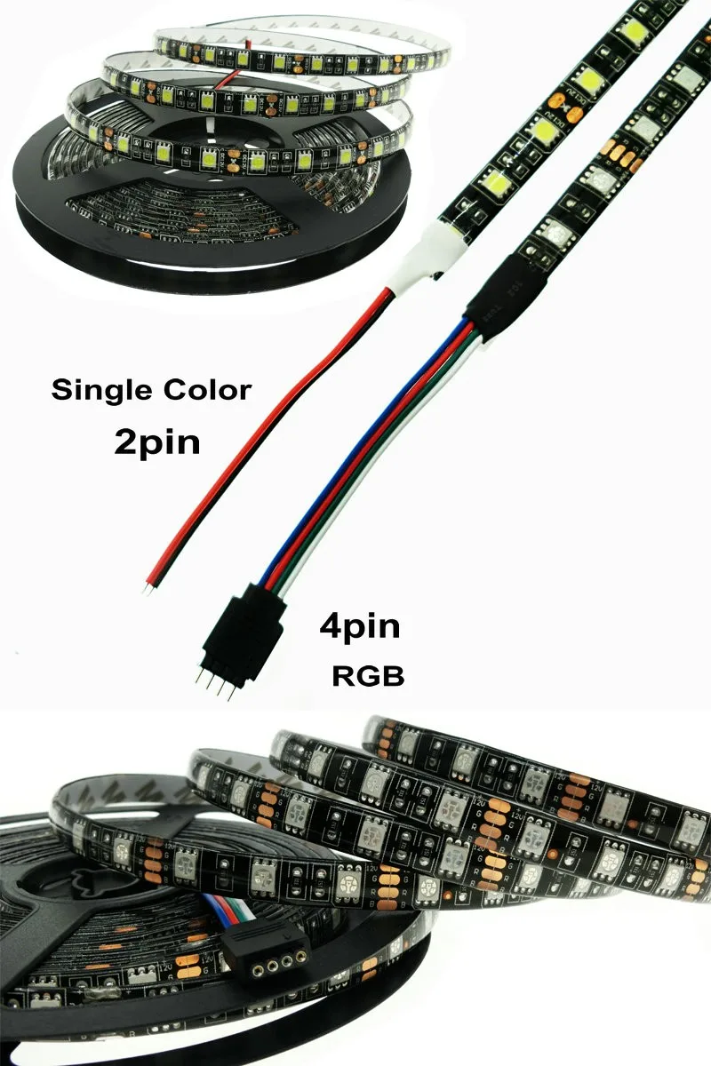 DC12V светодио дный ленты 5050 SMD 5 м 60 светодио дный s/m IP20 IP65 Водонепроницаемый RGB белый/теплый белый /синий/красный/зеленый черный PCB гибкие светодио дный полосы света