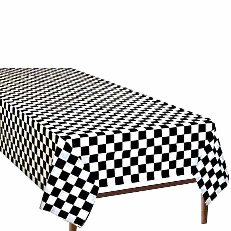 Checkered black Одноразовая скатерть для стола Дисней Микки Маус Гоночная машина на спортивную тему вечерние для новобрачных, вечеринка в честь новорождённого дня рождения Свадебные украшения - Цвет: Checkered black