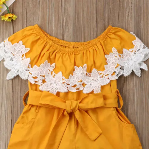 Летний повседневный комбинезон для маленьких девочек кружевной с цветочным