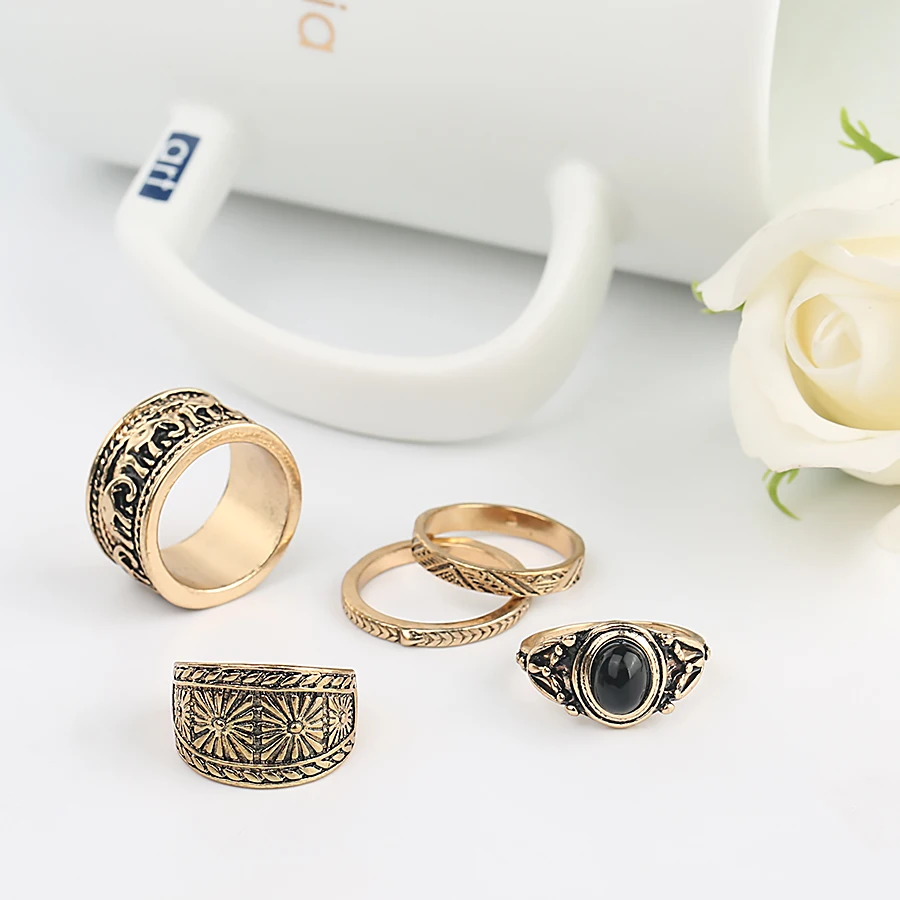 Набор Колец Kinel в богемном стиле с опалом для женщин массивное Винтажное кольцо