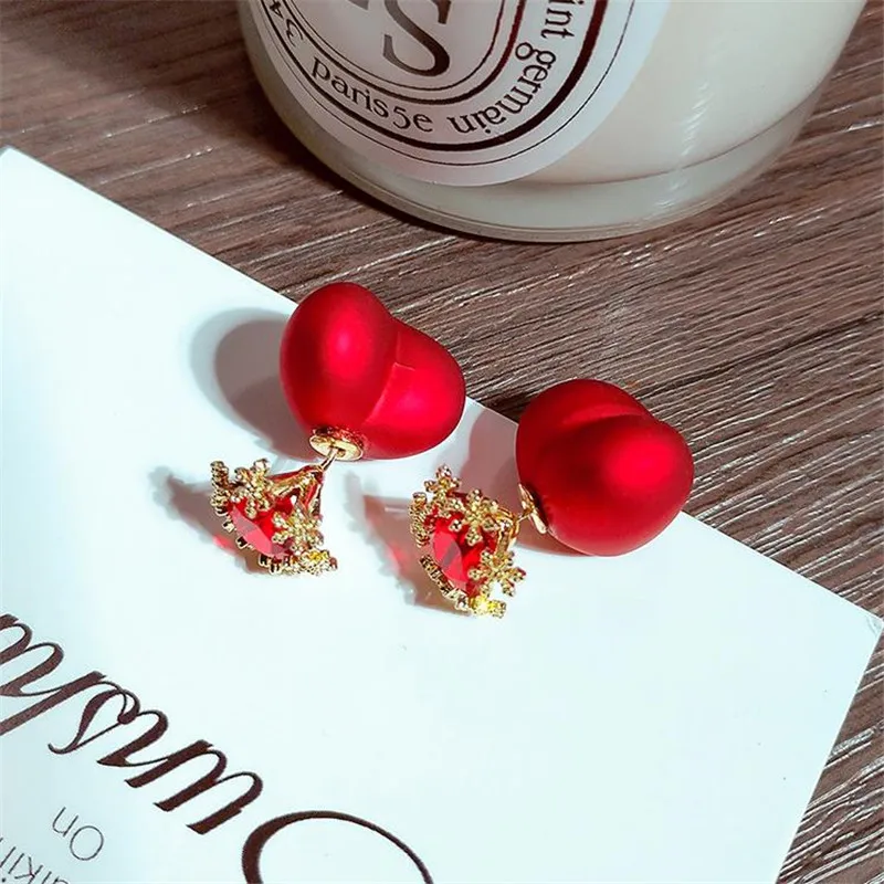 Новинка 2019 г. милые красные серьги Стразы Золотые для женщин женские висячие с