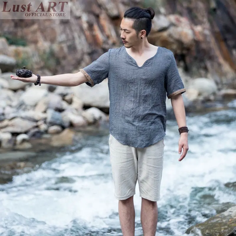 Рубашка Мужская льняная традиционный китайский магазин одежды AA068|chinese clothing for