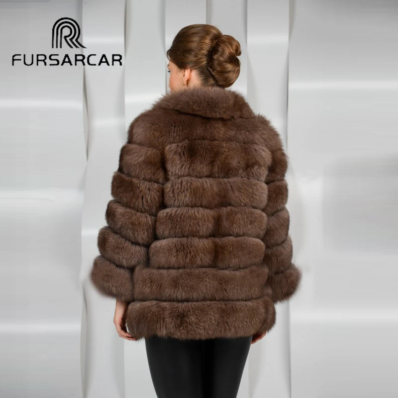 Женская Шуба из цельного меха FURSARCAR зимняя шуба натурального Лисьего Толстая