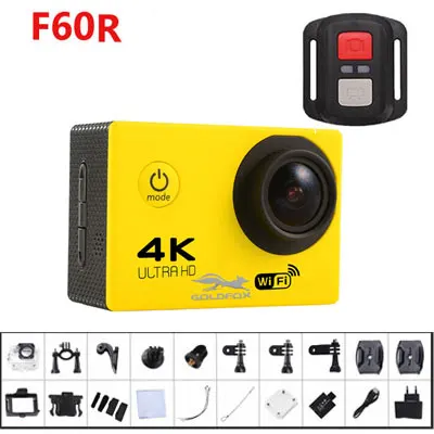 F60R Yellow Новейшая оригинальная Экшн-камера GOLDFOX SJ 4000, 4 K, Full HD, 4 K, wifi, экран 2,0 дюйма, мини-камера на шлем Go, водонепроницаемая, профессиональная спортивная DV камера 16 МП - Цвет: F60R Yellow