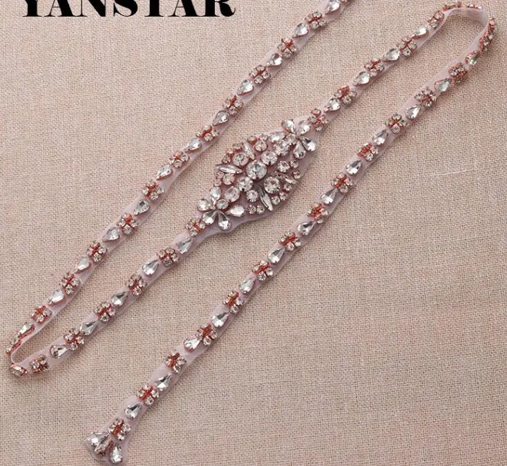 MissRDress тонком каблуке; свадебные туфли со стразами пояс 35,5 дюймов Длинные свадебные створки из розового золота с украшением в виде кристаллов пояс невесты для платье для свадьбы выпускного JK895 - Цвет: rhinestone appliques