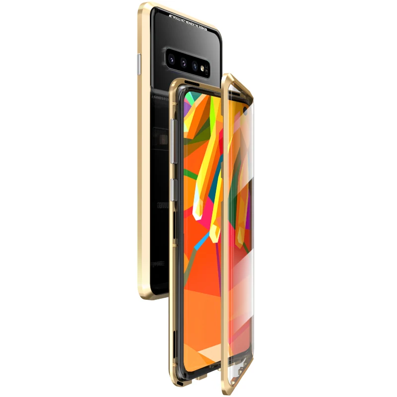 Металлический магнитный чехол для samsung Galaxy S8, S9, S10 Plus, закаленное стекло для samsung Note8, Note9, S10E, задняя крышка на магните, чехол s