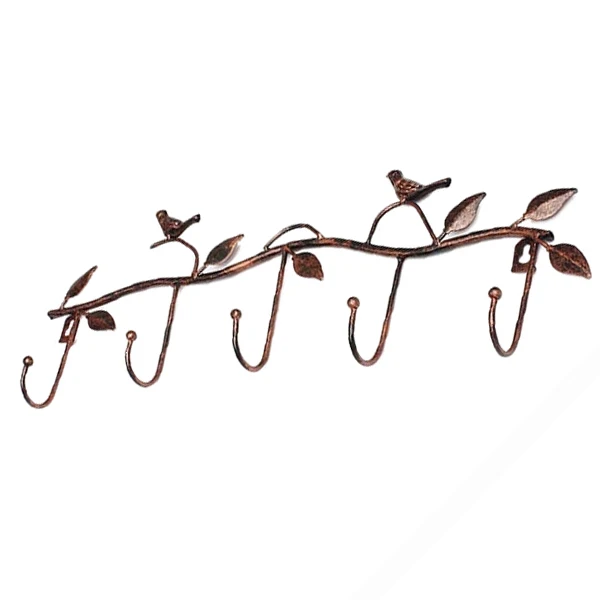 Iron Birds Leaves Hat/Towel/Coat Wall Decor Clothes Hangers Racks With 5 Hooks Copper red | Обустройство дома