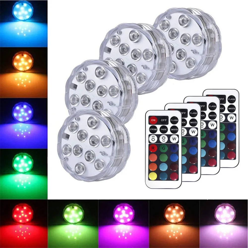 

10 Leds RGB Submersible Light IP68 Underwater Lamp Swimming Pool Decoration for Outdoor Vase Fish Tank Pond Disco Wedding Party