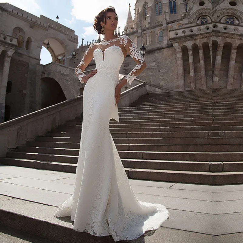 Wejanedress Длинные Труба Свадебное платье брак свадебное 2017 Vestido De Noiva бисера appliuqed