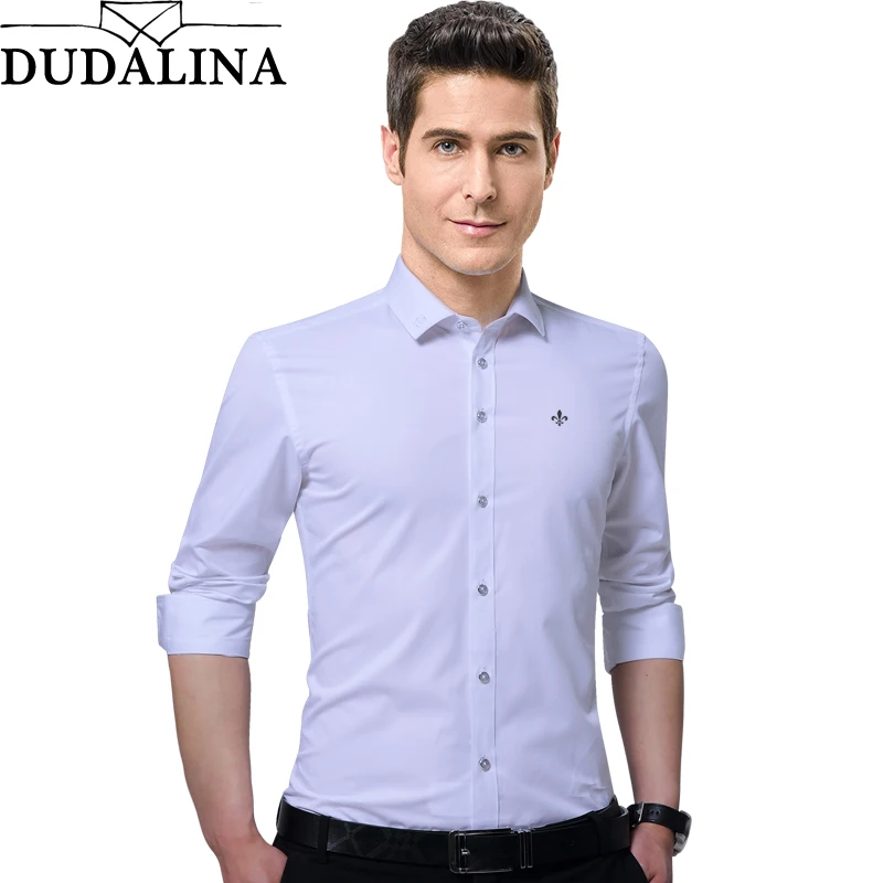Dudalina новые мужские рубашки мужские однотонное с длинным рукавом Вышивка Slim Fit мужские деловые рубашки высокого качества повседневные мужские рубашки