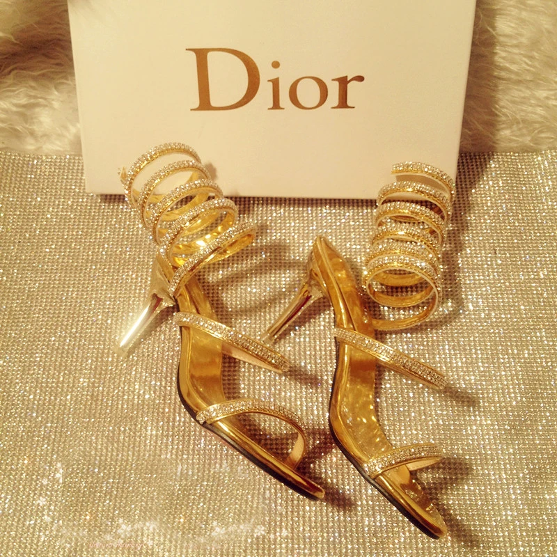 Женские босоножки со стразами золотистые туфли на высоком каблуке туфли-лодочки