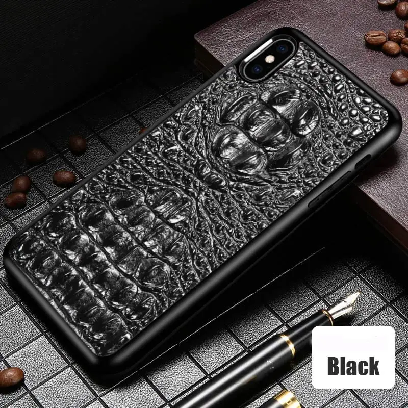 Черный LANGSIDI 3D Crocodile Texture Genuine Leather covers for iphone x case 3d Leather cases for iphone XR XS Business phone cases - Цвет: Черный