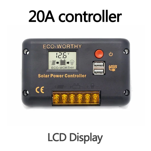 ECOworthy 10A/20A/60A ЖК-дисплей/CMG температурная компенсация/Двухэлементный Контроллер заряда солнечной батареи для системы солнечной энергии