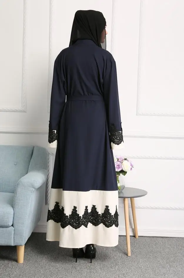 

2017 new fashion lace stitching linen Robe Musulmane dress Turkish Printed Abaya Muslim Dress Robes Arab Worship Service a432