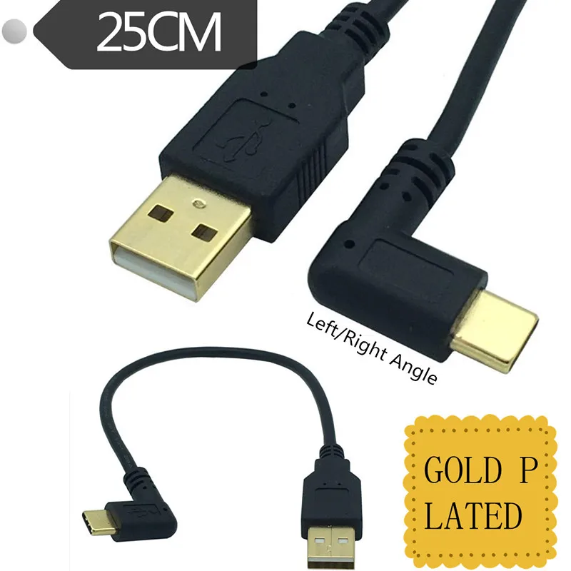 Левое и правое Угловое позолоченное usb-кабель USB3.1 type-c с разъемом USB для зарядки