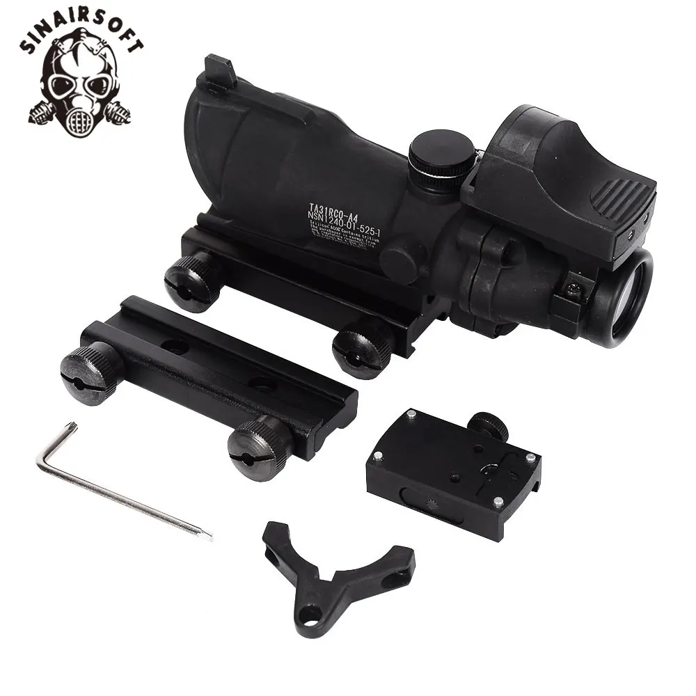 BK Горячий Тактический Acog 4X32 прицел с QD креплением и мини Красный точка зрения Снайперский прицел охотничий стрелковый прицел - Цвет: BK